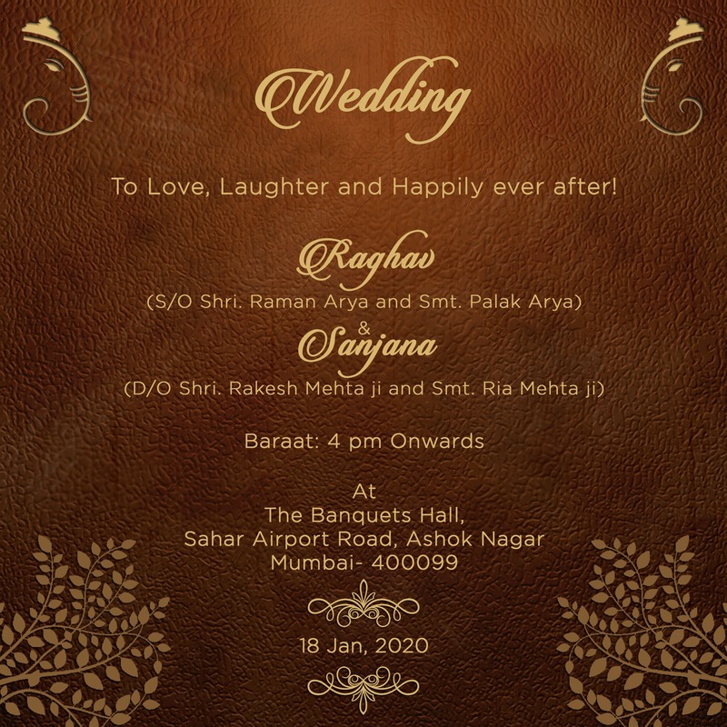 Textured & engraved background Elegant Indian Wedding cards, Ganesh theme